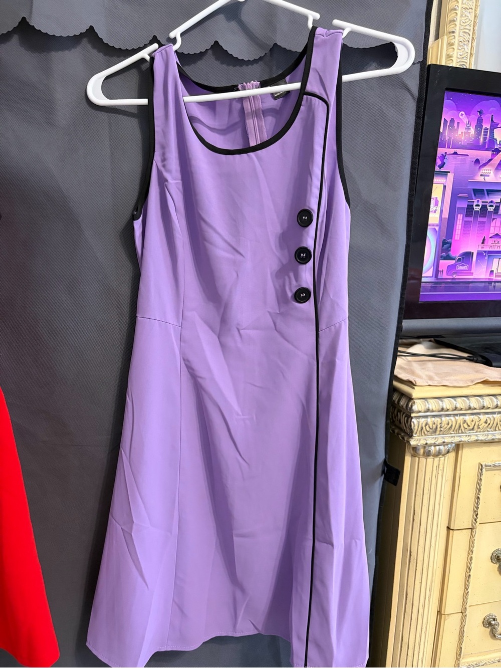 SHEIN Lavender Sleeveless A-Line Dress with Black Trim